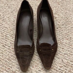 Dark brown suede kitten heels